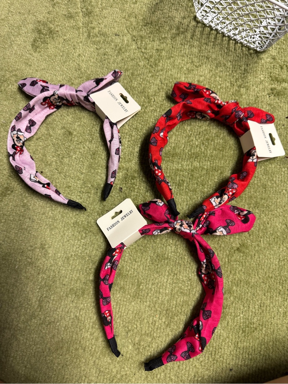 Kids Minnie Mouse Print Knot Headband - Pink, Light Pink or Red